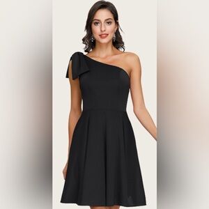 Women's LBD Bow One Shoulder Dress with Pockets A-line Cocktail Party Dress